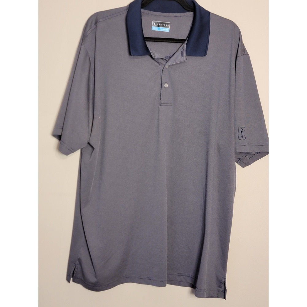 PGA Tour Men's Sz Extra Large Polo Pro Series Blue Tees Golf Clubs All Over